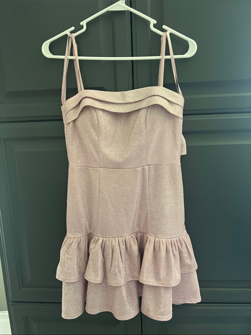 Girls' Shimmery Pink Ruffle-Hem Formal Dress
